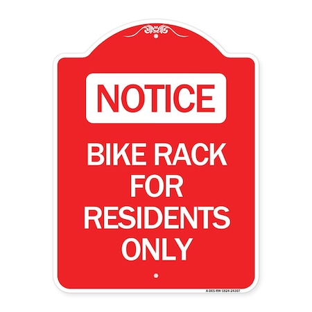 Signmission Designer Series Bike Rack for Residents Only, Red & White Aluminum Sign, 18" x 24", RW-1824-24307 A-DES-RW-1824-24307